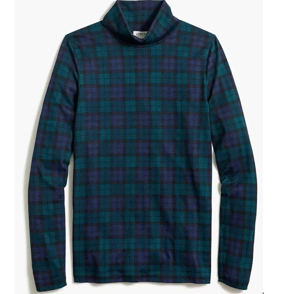 J.Crew Factory Printed Tissue Turtleneck – NEW – Holiday Plaid Perfection